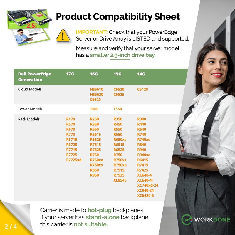 WORKDONE 2-Pack 2.5" Hard Drive Caddy - Compatible for Dell PowerEdge Servers - 16th Gen T560 R660 R6615 R6625 R7615 R7625 R760 R760xs R760xa R860 R960 - SSD SAS SATA NVMe Tray - Setup Manual - Image 3